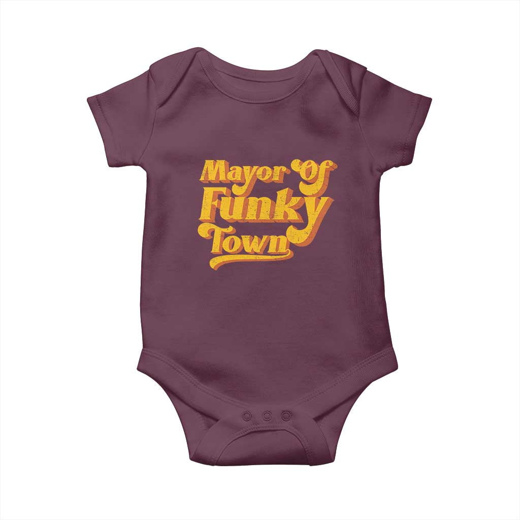 Retro Mayor of Funky Town Baby Onesie Funny Vintage 70s Disco Party TS10 Maroon Print Your Wear