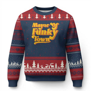 Retro Mayor of Funky Town Ugly Christmas Sweater Funny Vintage 70s Disco Party TS10 Navy Red Print Your Wear