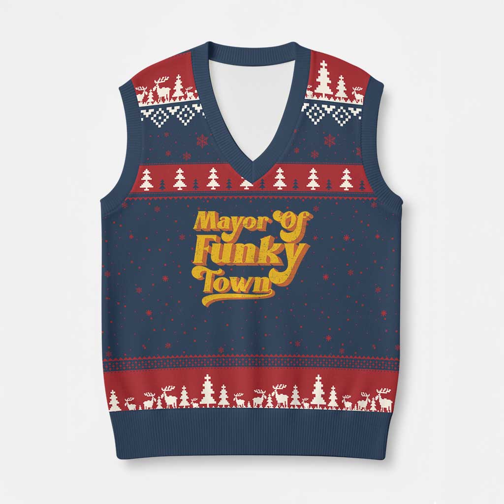 Retro Mayor of Funky Town V-Neck Knit Sweater Vest Funny Vintage 70s Disco Party TS10 Navy Red Print Your Wear
