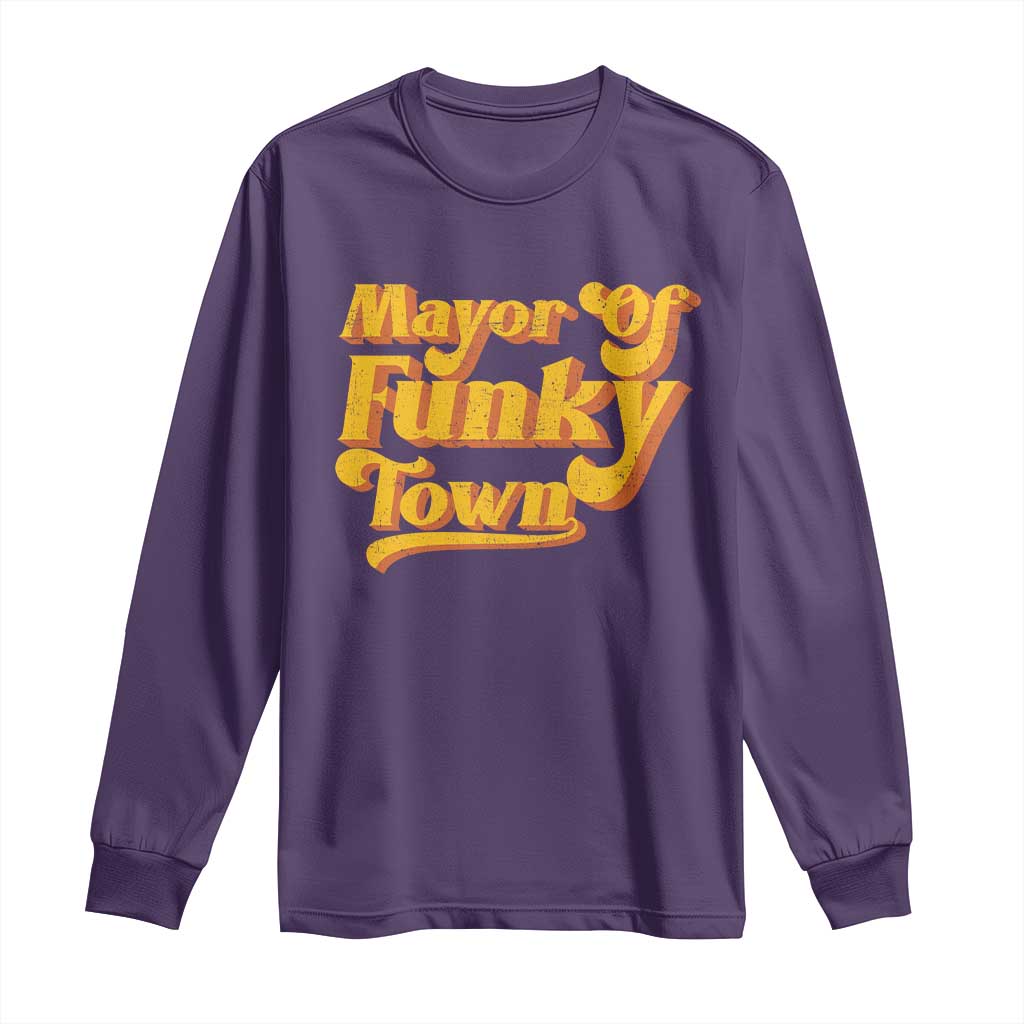 Retro Mayor of Funky Town Long Sleeve Shirt Funny Vintage 70s Disco Party TS10 Purple Print Your Wear