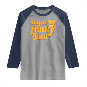 Retro Mayor of Funky Town Raglan Shirt Funny Vintage 70s Disco Party TS10 Sport Gray Navy Print Your Wear