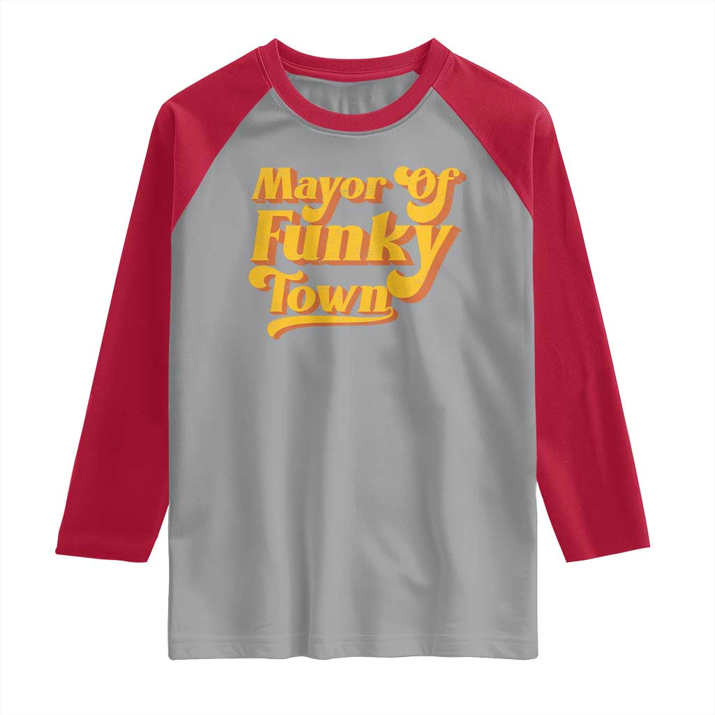 Retro Mayor of Funky Town Raglan Shirt Funny Vintage 70s Disco Party TS10 Sport Gray Red Print Your Wear