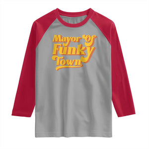 Retro Mayor of Funky Town Raglan Shirt Funny Vintage 70s Disco Party TS10 Sport Gray Red Print Your Wear
