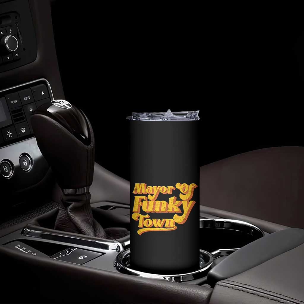 Retro Mayor of Funky Town Skinny Tumbler Funny Vintage 70s Disco Party TS10 Print Your Wear