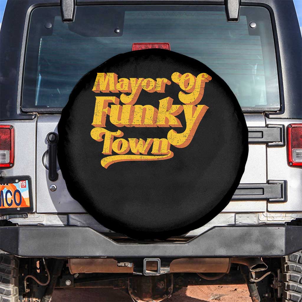 Retro Mayor of Funky Town Spare Tire Cover Funny Vintage 70s Disco Party TS10 No hole Black Print Your Wear