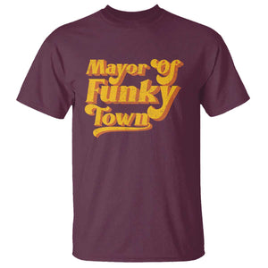 Retro Mayor of Funky Town T Shirt Funny Vintage 70s Disco Party TS10 Maroon Print Your Wear