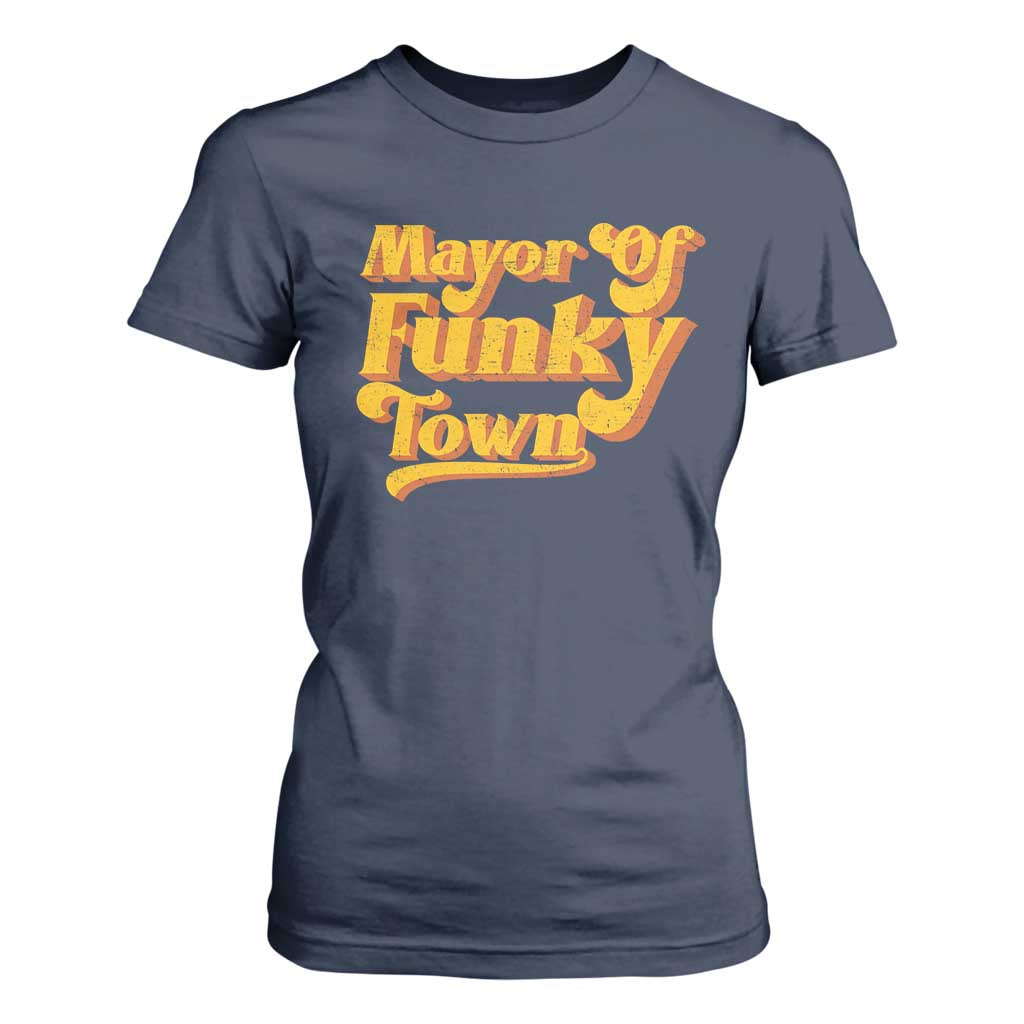 Retro Mayor of Funky Town T Shirt For Women Funny Vintage 70s Disco Party TS10 Navy Print Your Wear