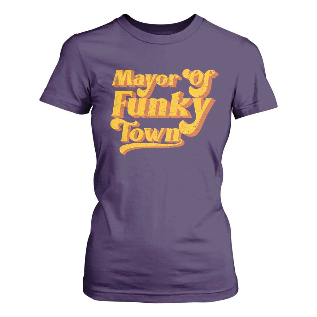 Retro Mayor of Funky Town T Shirt For Women Funny Vintage 70s Disco Party TS10 Purple Print Your Wear