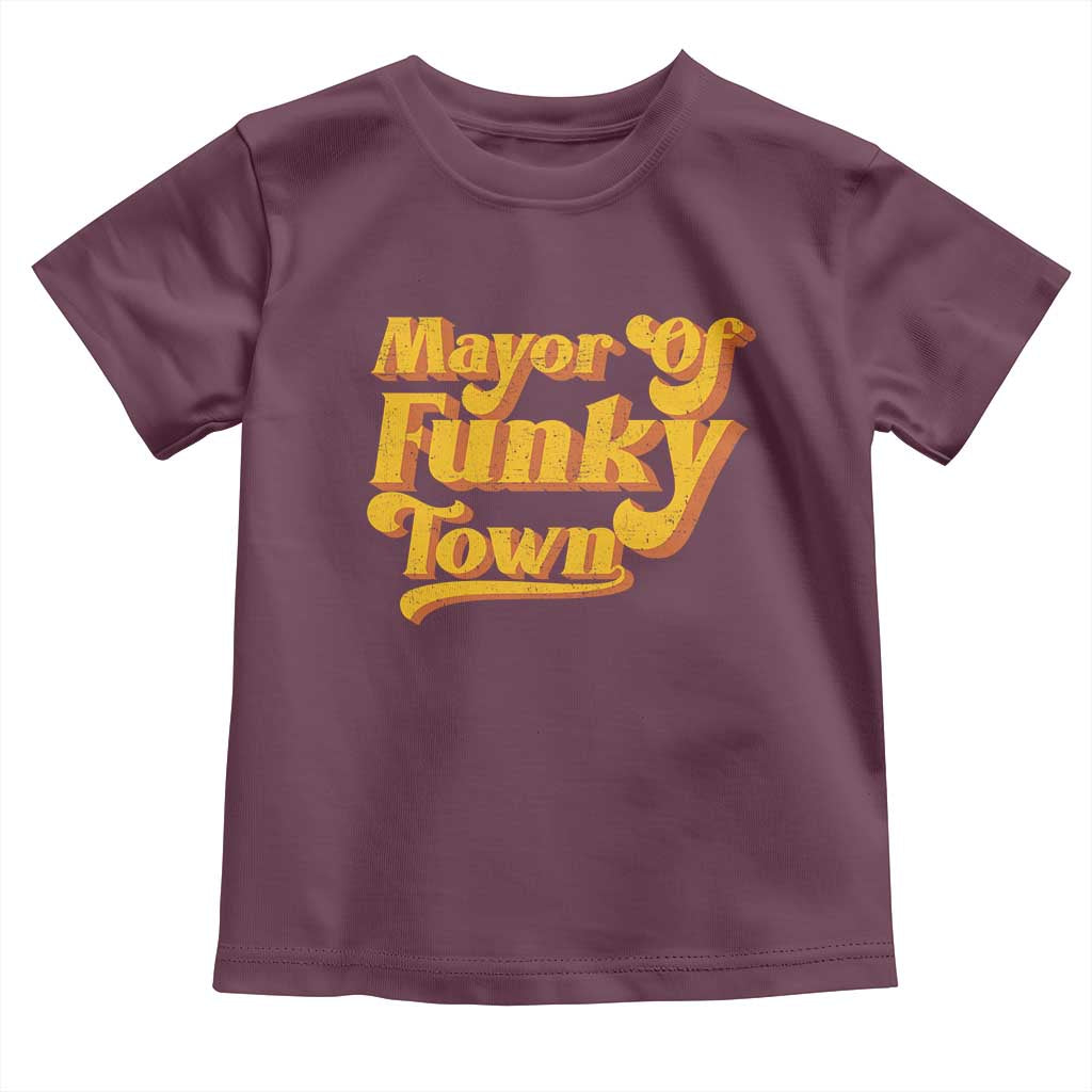 Retro Mayor of Funky Town Toddler T Shirt Funny Vintage 70s Disco Party TS10 Maroon Print Your Wear