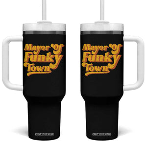 Retro Mayor of Funky Town Tumbler With Handle Funny Vintage 70s Disco Party TS10 One Size: 40 oz Black Print Your Wear