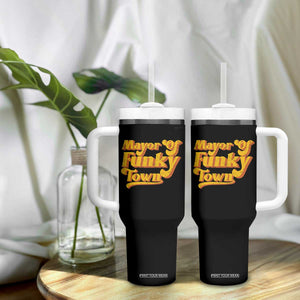 Retro Mayor of Funky Town Tumbler With Handle Funny Vintage 70s Disco Party TS10 Print Your Wear