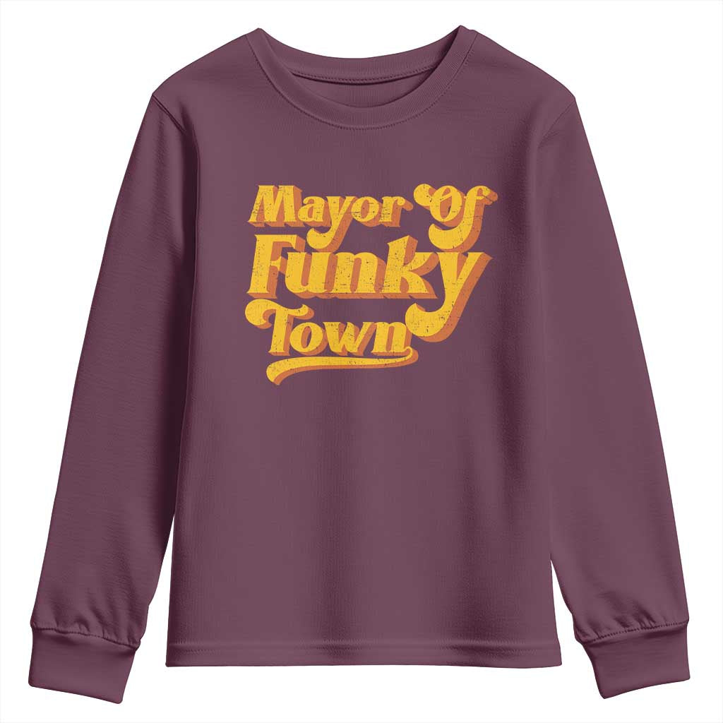 Retro Mayor of Funky Town Youth Sweatshirt Funny Vintage 70s Disco Party TS10 Maroon Print Your Wear