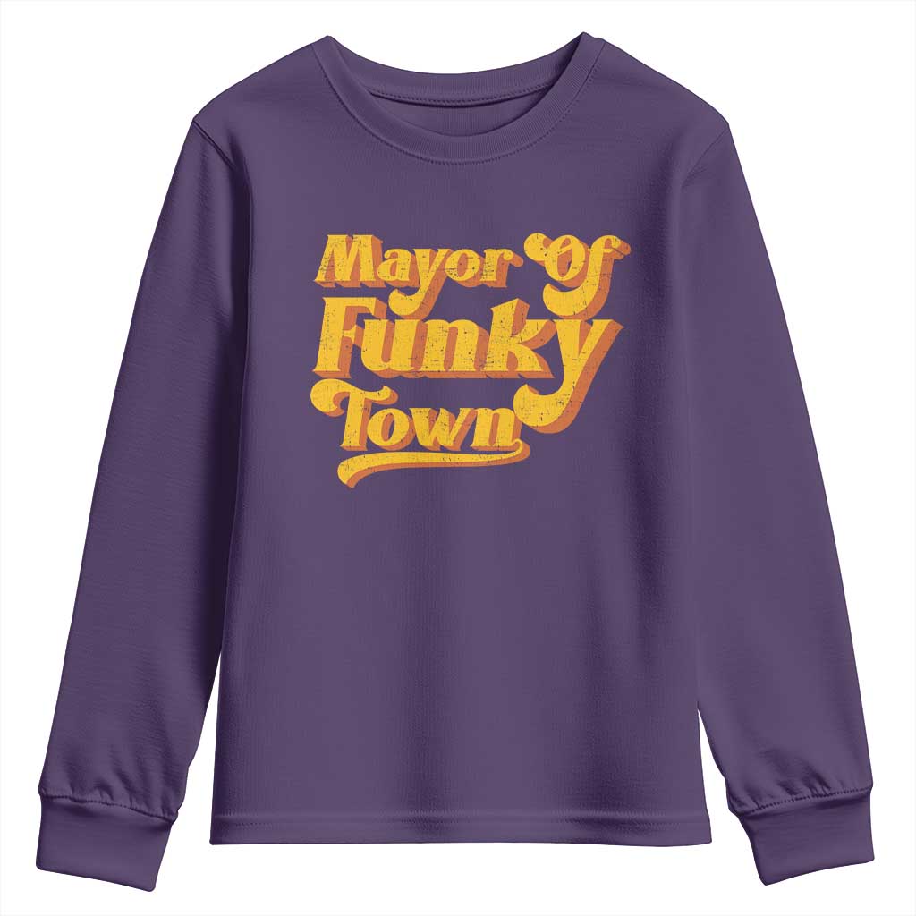 Retro Mayor of Funky Town Youth Sweatshirt Funny Vintage 70s Disco Party TS10 Purple Print Your Wear
