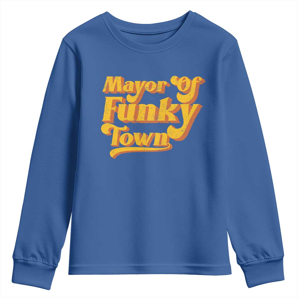 Retro Mayor of Funky Town Youth Sweatshirt Funny Vintage 70s Disco Party TS10 Royal Blue Print Your Wear
