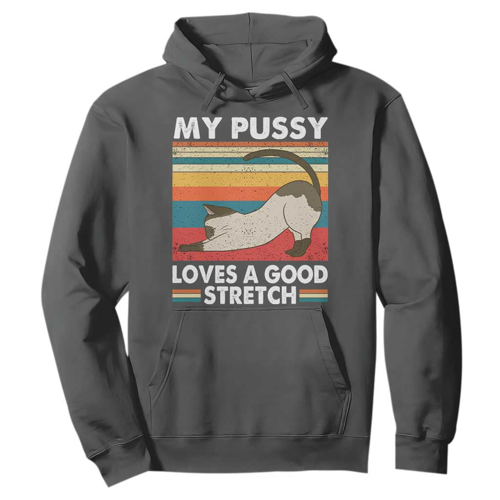 My Pussy Loves A Good Stretch Hoodie Funny Humor Saying Cat Vintage TS10 Dark Heather Print Your Wear