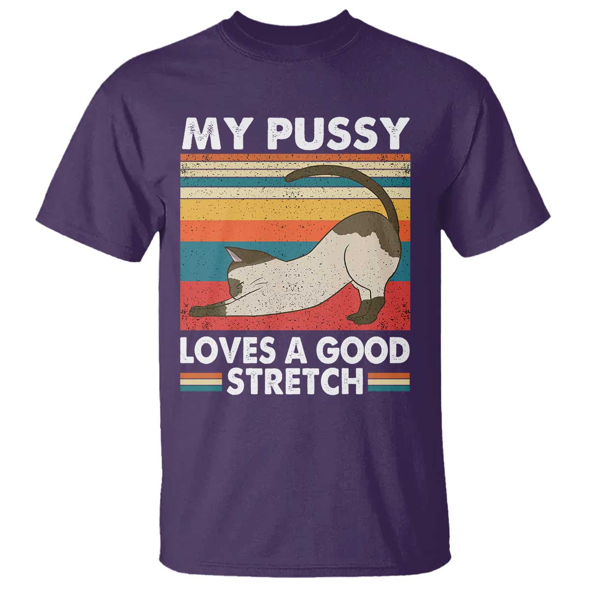 My Pussy Loves A Good Stretch T Shirt Funny Humor Saying Cat Vintage TS10 Purple Print Your Wear