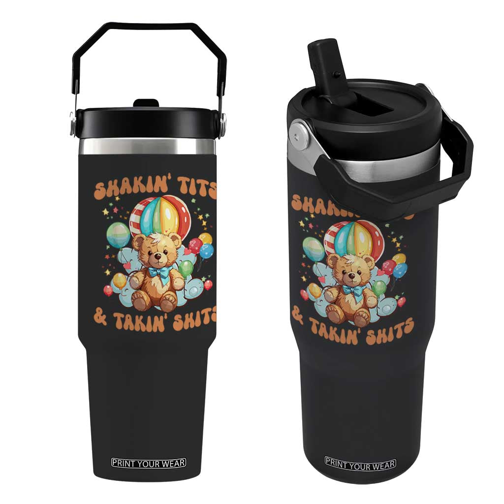 Shakin' Tits and Takin' Shits Flip Straw Tumbler Naughty Funny Inappropriate TS10 One Size: 30 oz Black Print Your Wear