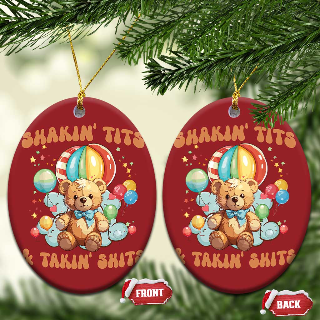 Shakin' Tits and Takin' Shits Christmas Ornament Naughty Funny Inappropriate TS10 Oval Red Print Your Wear