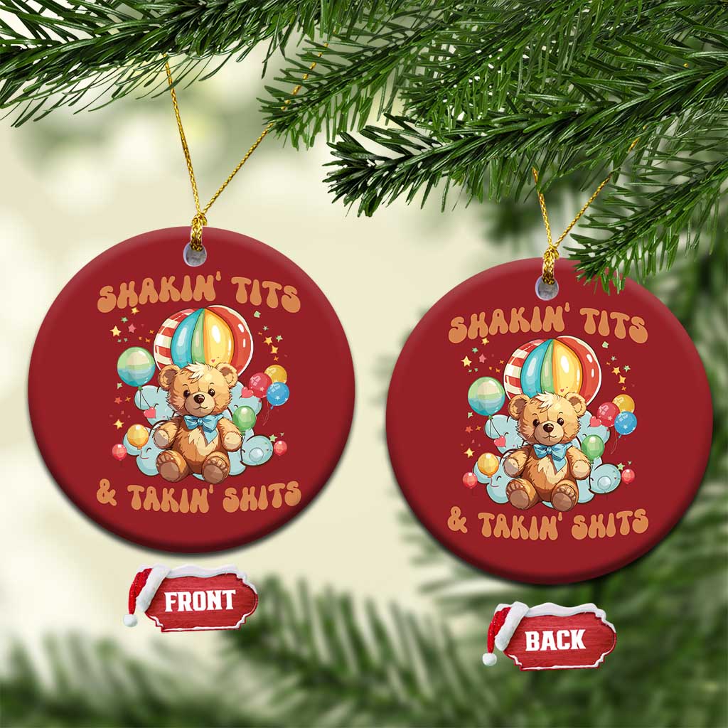 Shakin' Tits and Takin' Shits Christmas Ornament Naughty Funny Inappropriate TS10 Circle Red Print Your Wear