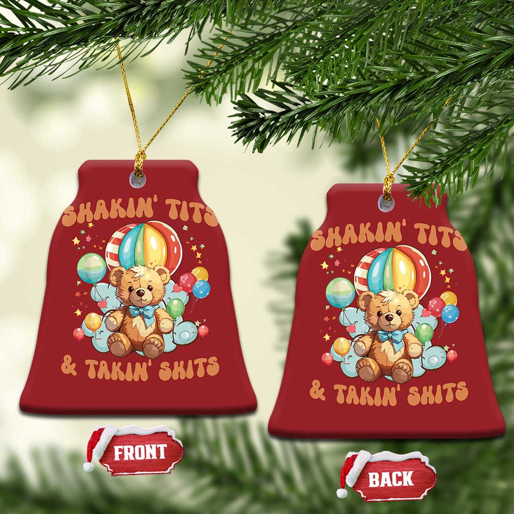 Shakin' Tits and Takin' Shits Christmas Ornament Naughty Funny Inappropriate TS10 Bell Flake Red Print Your Wear