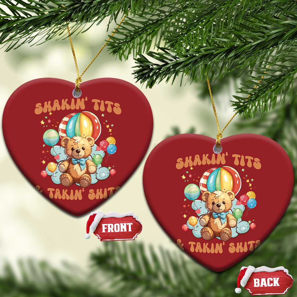 Shakin' Tits and Takin' Shits Christmas Ornament Naughty Funny Inappropriate TS10 Heart Red Print Your Wear