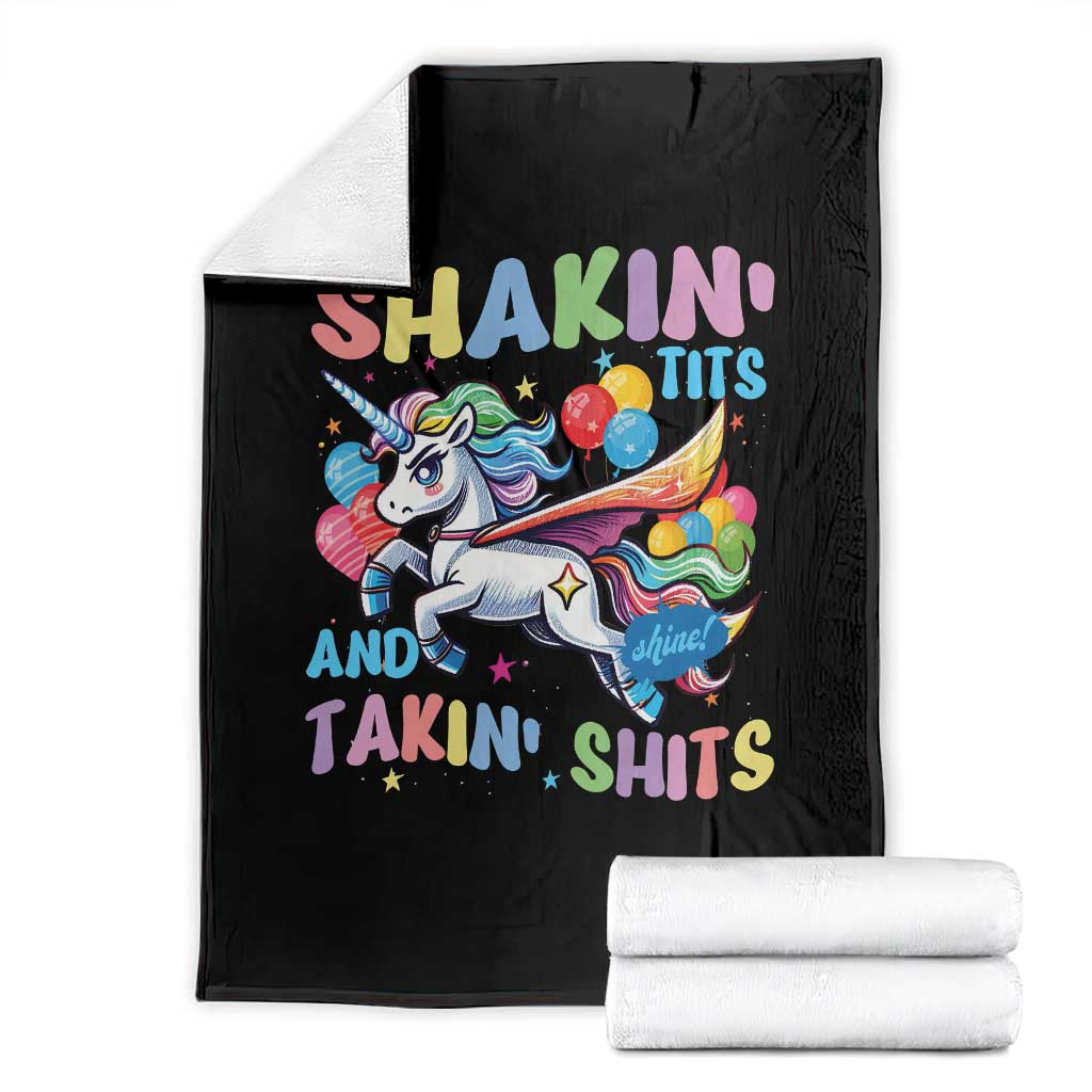 Shakin' Tits and Takin' Shits Throw Blanket Naughty Funny Unhinged Unicorn TS10 Black Print Your Wear