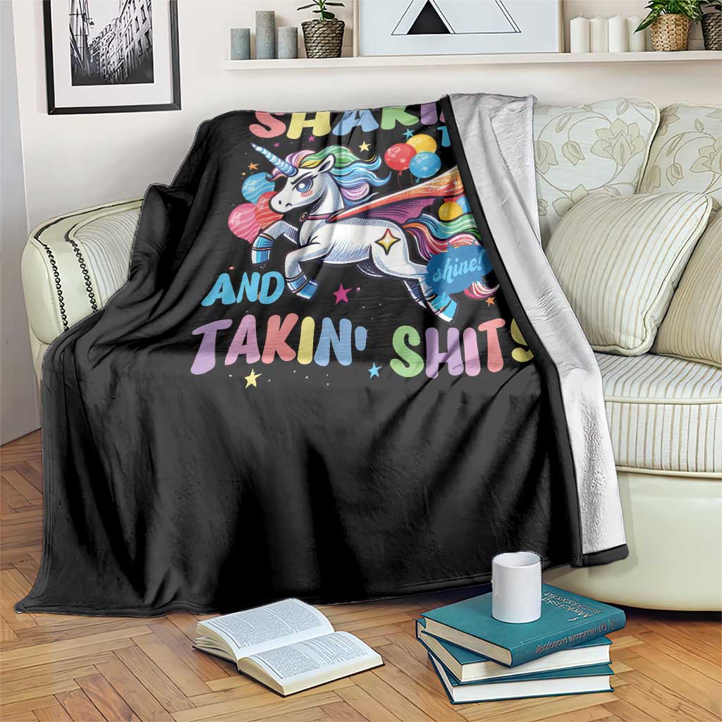 Shakin' Tits and Takin' Shits Throw Blanket Naughty Funny Unhinged Unicorn TS10 Print Your Wear