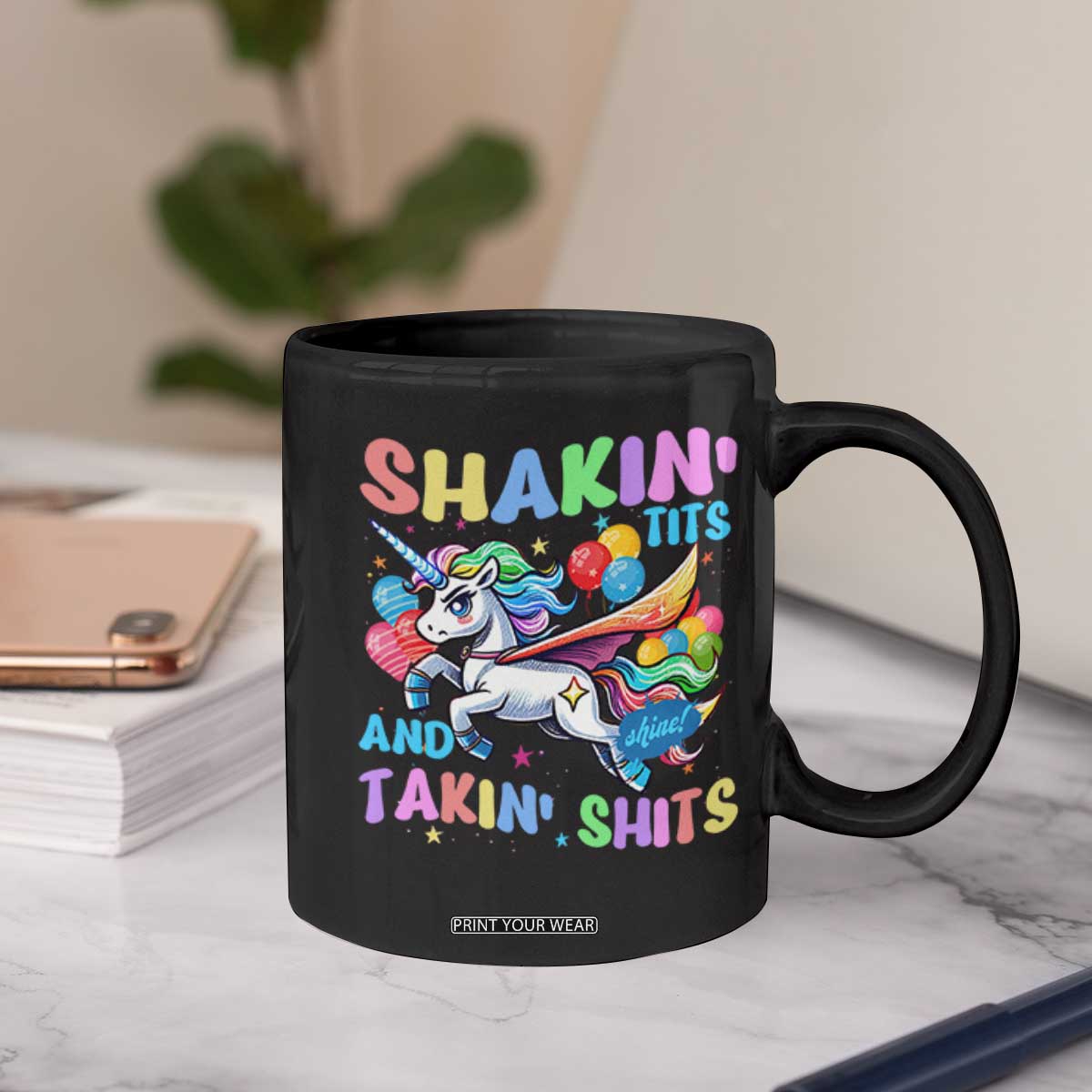 Shakin' Tits and Takin' Shits Coffee Mug Naughty Funny Unhinged Unicorn TS10 Print Your Wear