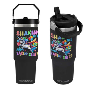 Shakin' Tits and Takin' Shits Flip Straw Tumbler Naughty Funny Unhinged Unicorn TS10 One Size: 30 oz Black Print Your Wear