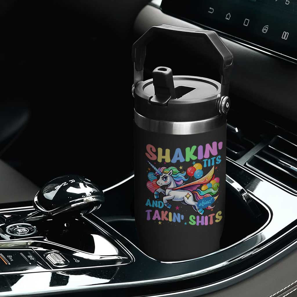 Shakin' Tits and Takin' Shits Flip Straw Tumbler Naughty Funny Unhinged Unicorn TS10 Print Your Wear