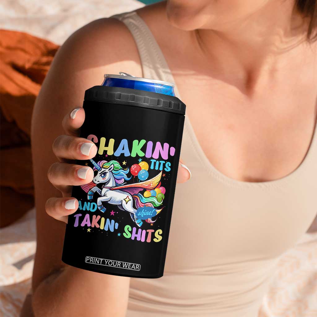 Shakin' Tits and Takin' Shits 4 in 1 Can Cooler Tumbler Naughty Funny Unhinged Unicorn TS10 Print Your Wear
