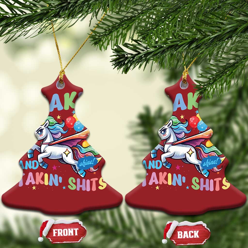 Shakin' Tits and Takin' Shits Christmas Ornament Naughty Funny Unhinged Unicorn TS10 Christmas Tree Red Print Your Wear