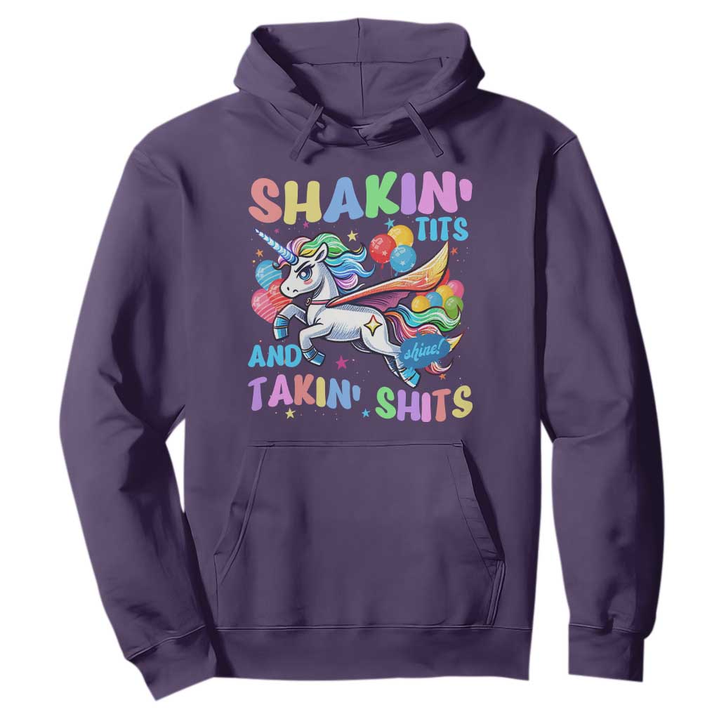 Shakin' Tits and Takin' Shits Hoodie Naughty Funny Unhinged Unicorn TS10 Purple Print Your Wear