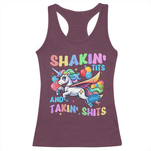 Shakin' Tits and Takin' Shits Racerback Tank Top Naughty Funny Unhinged Unicorn TS10 Maroon Print Your Wear
