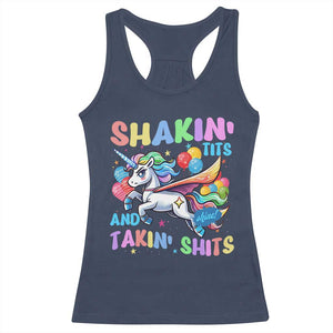 Shakin' Tits and Takin' Shits Racerback Tank Top Naughty Funny Unhinged Unicorn TS10 Navy Print Your Wear