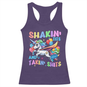 Shakin' Tits and Takin' Shits Racerback Tank Top Naughty Funny Unhinged Unicorn TS10 Purple Print Your Wear