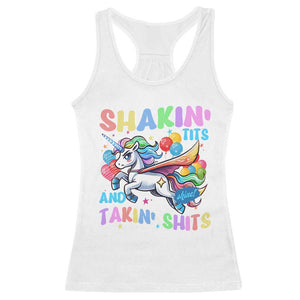 Shakin' Tits and Takin' Shits Racerback Tank Top Naughty Funny Unhinged Unicorn TS10 White Print Your Wear