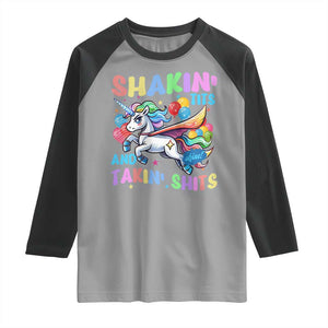 Shakin' Tits and Takin' Shits Raglan Shirt Naughty Funny Unhinged Unicorn TS10 Sport Gray Black Print Your Wear