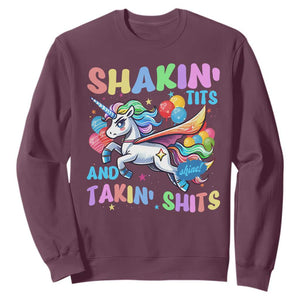 Shakin' Tits and Takin' Shits Sweatshirt Naughty Funny Unhinged Unicorn TS10 Maroon Print Your Wear