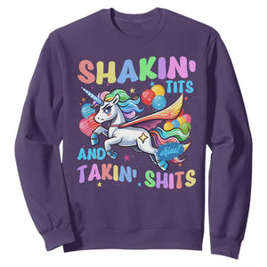 Shakin' Tits and Takin' Shits Sweatshirt Naughty Funny Unhinged Unicorn TS10 Purple Print Your Wear