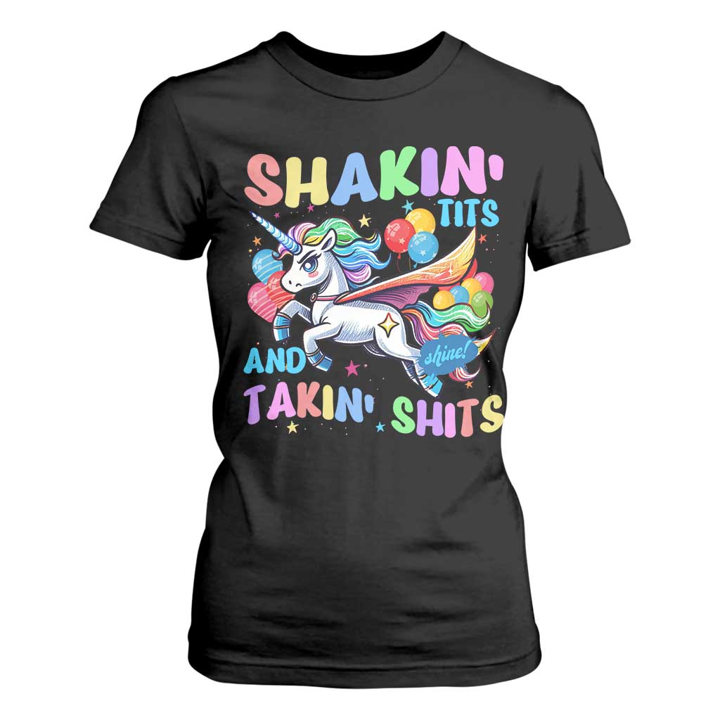 Shakin' Tits and Takin' Shits T Shirt For Women Naughty Funny Unhinged Unicorn TS10 Black Print Your Wear