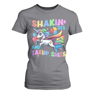 Shakin' Tits and Takin' Shits T Shirt For Women Naughty Funny Unhinged Unicorn TS10 Charcoal Print Your Wear