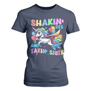 Shakin' Tits and Takin' Shits T Shirt For Women Naughty Funny Unhinged Unicorn TS10 Navy Print Your Wear