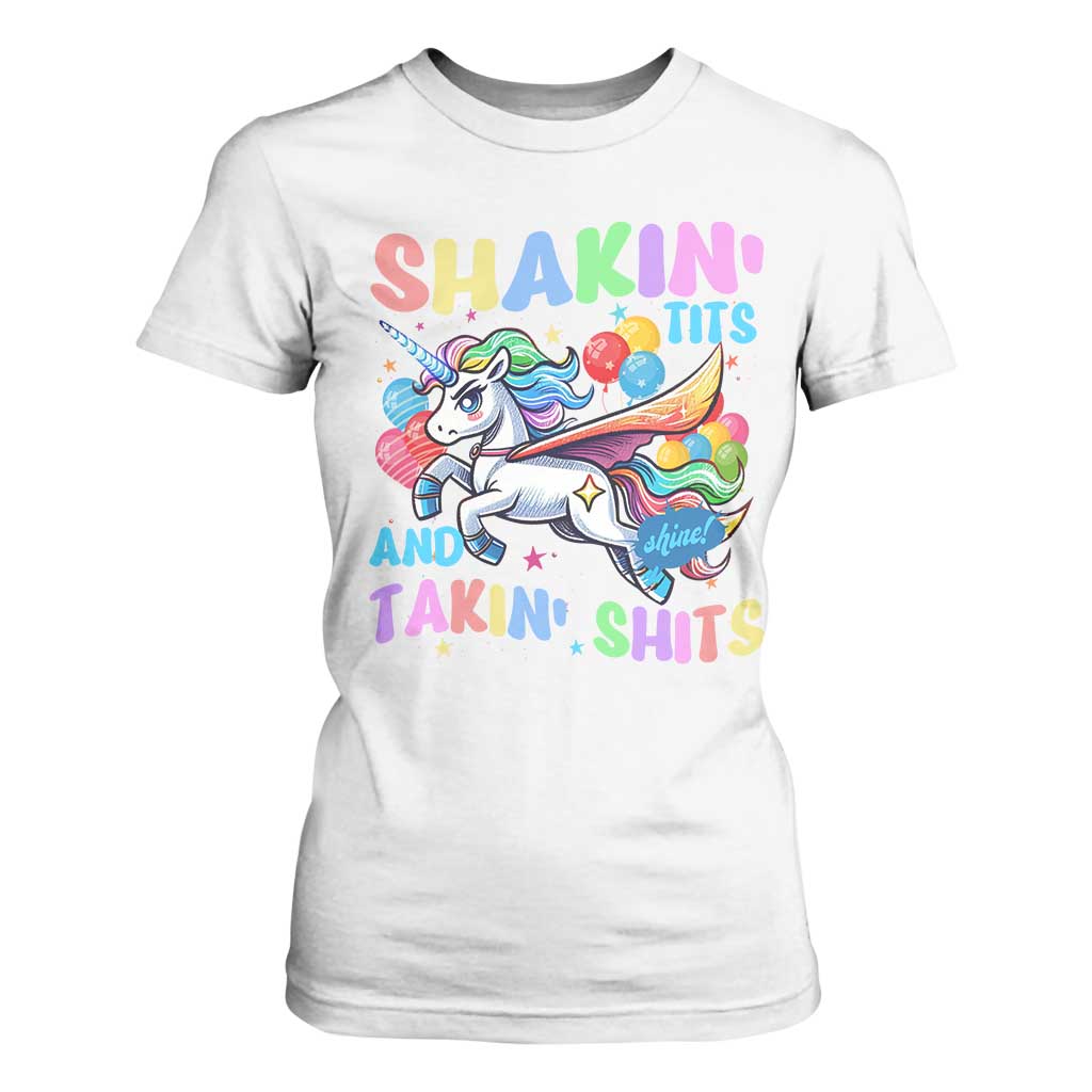Shakin' Tits and Takin' Shits T Shirt For Women Naughty Funny Unhinged Unicorn TS10 White Print Your Wear