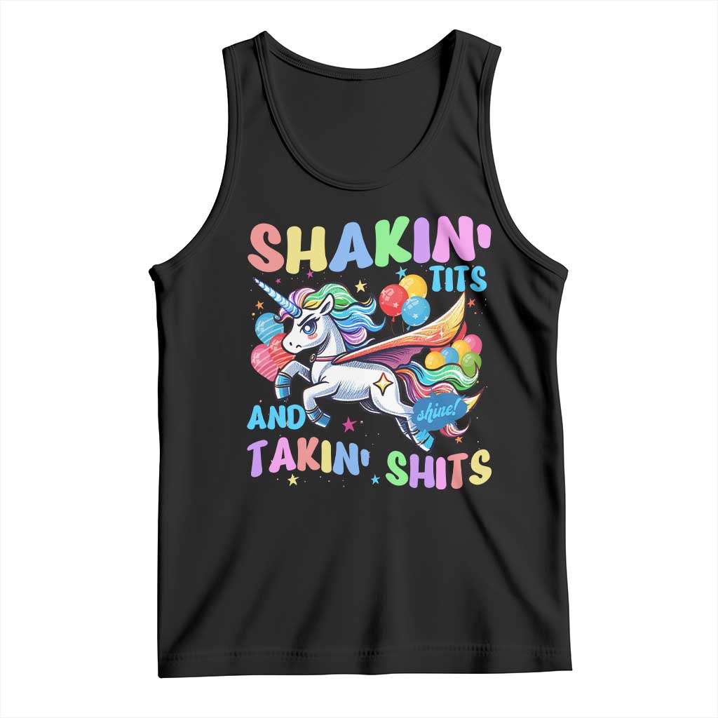 Shakin' Tits and Takin' Shits Tank Top Naughty Funny Unhinged Unicorn TS10 Black Print Your Wear