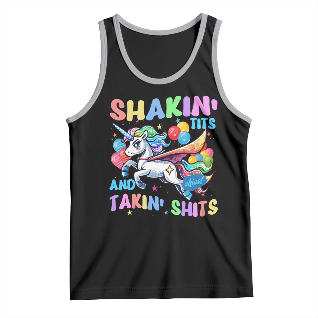 Shakin' Tits and Takin' Shits Tank Top Naughty Funny Unhinged Unicorn TS10 Black Athletic Heather Print Your Wear