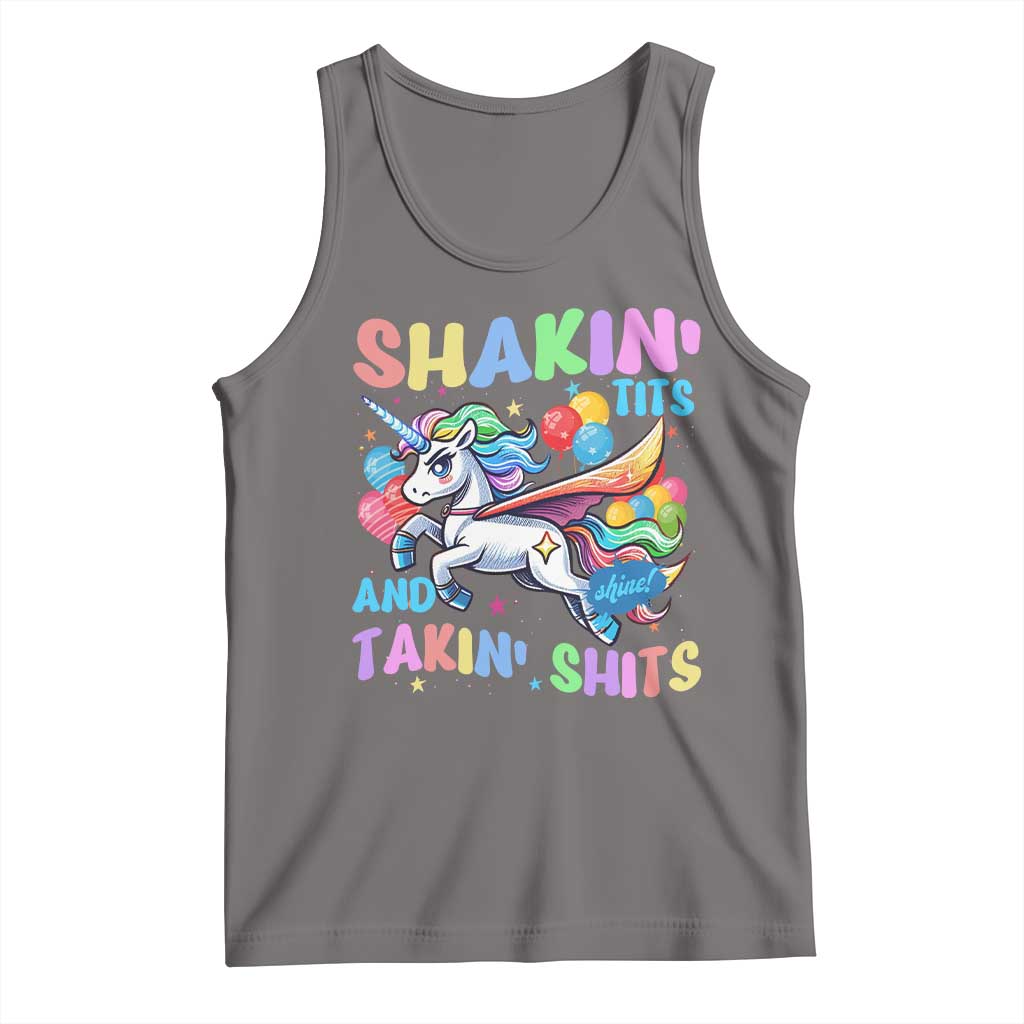 Shakin' Tits and Takin' Shits Tank Top Naughty Funny Unhinged Unicorn TS10 Deep Heather Print Your Wear