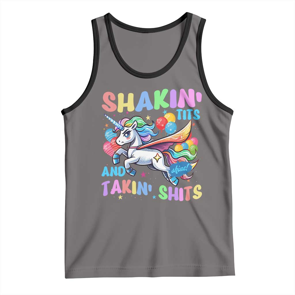 Shakin' Tits and Takin' Shits Tank Top Naughty Funny Unhinged Unicorn TS10 Deep Heather Black Print Your Wear
