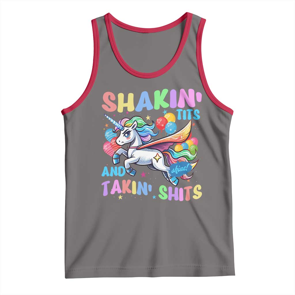 Shakin' Tits and Takin' Shits Tank Top Naughty Funny Unhinged Unicorn TS10 Deep Heather Red Print Your Wear