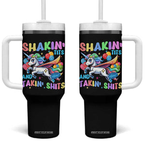 Shakin' Tits and Takin' Shits Tumbler With Handle Naughty Funny Unhinged Unicorn TS10 One Size: 40 oz Black Print Your Wear